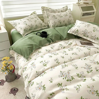 Kawaii Bedding Set Kids Adult Flat Sheet Duvet Cover Pillowcase Single Double Full Size Bed Linen Floral Cherry Home Textile