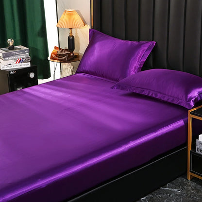 Mulberry Silk Bed Sheet Set with Fitted Sheet Flat Sheets Pillowcase Luxury Solid Color Bedding Sets Wrinkle-Free Antiallergic
