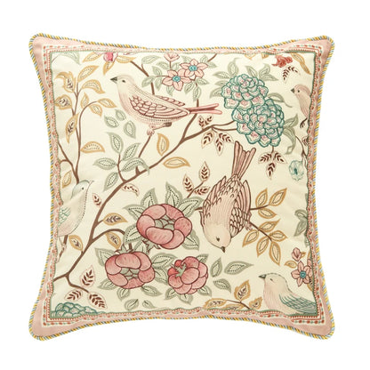 Home Decor Pillow Livingroom Sofa Nap Cushion Retro Velvet Pillowcase Bedside Cushion Cover Flower and Bird Printed Waist Pillow