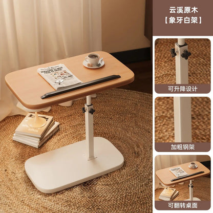 Adjustable Height Swivel Side Table - Mobile Sofa End Table Rolling Coffee Table for Living Room Bedroom Dorm