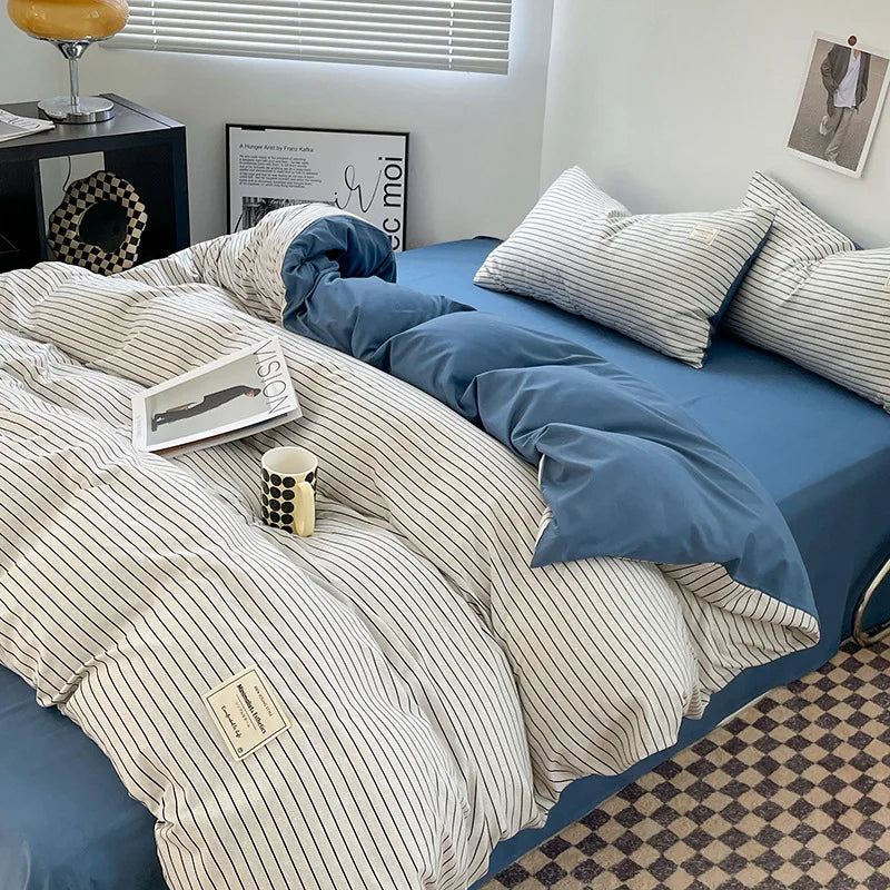 Bed Linen Sheets Duvet Cover Four-piece Set of Washed Cotton Bedding Quilt Covers Three-piece Set for Student Dormitories