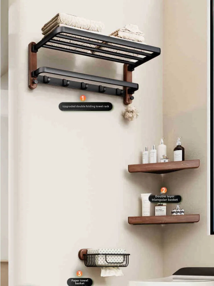 Bathroom Towel Storage Rack Nordic Walnut Toilet Pendant Bathroom Waterproof Hardware Home Decor Luxury Organizer Accessories