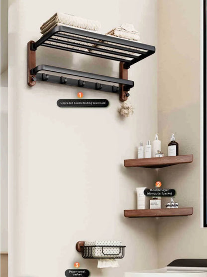 Bathroom Towel Storage Rack Nordic Walnut Toilet Pendant Bathroom Waterproof Hardware Home Decor Luxury Organizer Accessories
