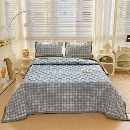 Quilted Bedspread Plaid Style Bed Linen Thickened Bedsheet Home Blanket Skin-friendly Bed Cover (Pillowcase Need Order)