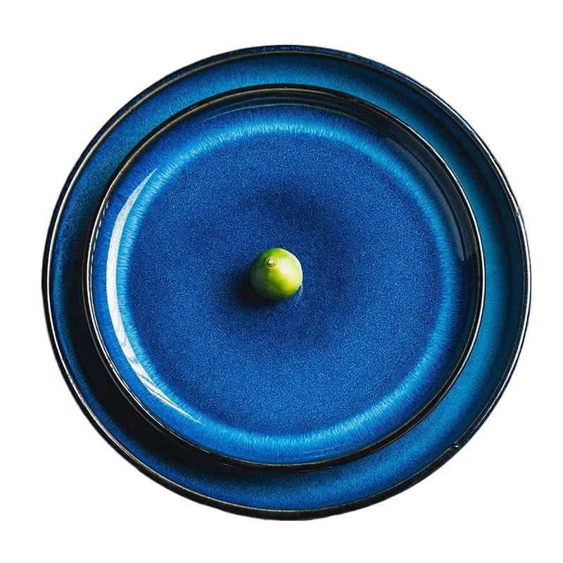4size Tray for Decoration Blue Dishes for Serving Kiln Change Dinner Set 12 People Plates Hand Drawn Home Plate Tiers Tableware