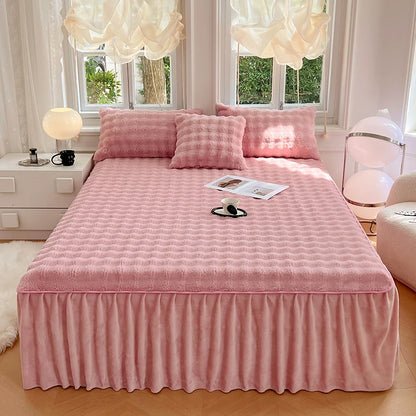 Bonenjoy Plush Bed Skirt for Winter Bed Cover Warm Bedspread Home Bed Skirts Ruffles Mattress Protector 침대스커트 (No Pillowcase)
