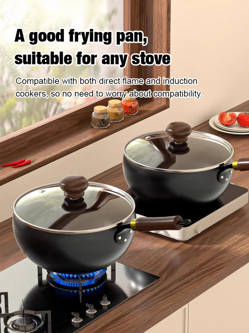 Big Belly Pot Uncoated  Hand-Made Iron Pot Household Cooking Pot Non-Stick Pot Kitchen Gas Stove Induction Cooker Universal