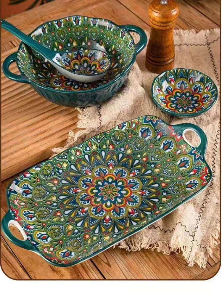Ceramic Tableware Set Rice Bowl Serving Plate Creative Cutlery Soup Plate Noodle Handle Bowl Sauce Dish Steak Salad Fruit Plate