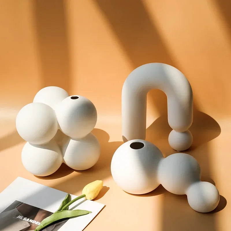 Nordic White Vases Living Room  Home Decor Room Decor Pottery And Porcelain Vases For Artificial Flowers Decorative Figurines