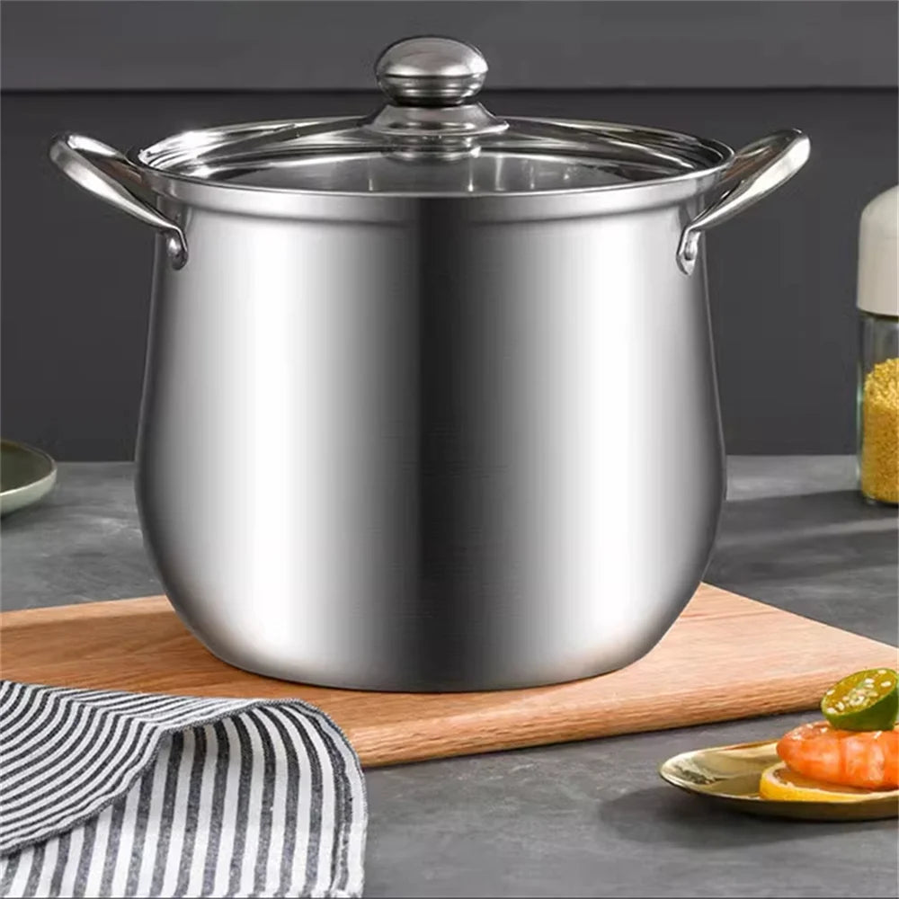 1pc Stock Pot Silver Noodle Pan Outdoor Cooker Induction Hob Pan Cooking Utensil Ramen Hot Pot Cooking Pot Korean Hot Pot Oven P