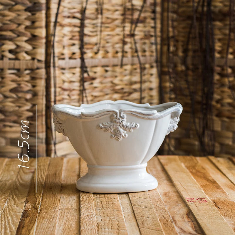 French Ceramic Vase Palace Flower Relief Decorative Living Room Flower Vases Retro Dining Room Desktop Ornaments Home Decoration