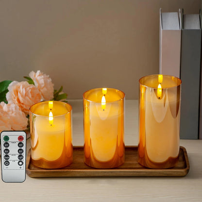 LED Flameless Candles with Remote, Glass Battery Operated Flickering Light for Festival Wedding Home Party Decor-Ivory White