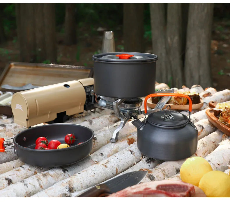 Camping Cookware Set - Lightweight Camping Pots and Pans Portable Outdoor Cookware with Kettle