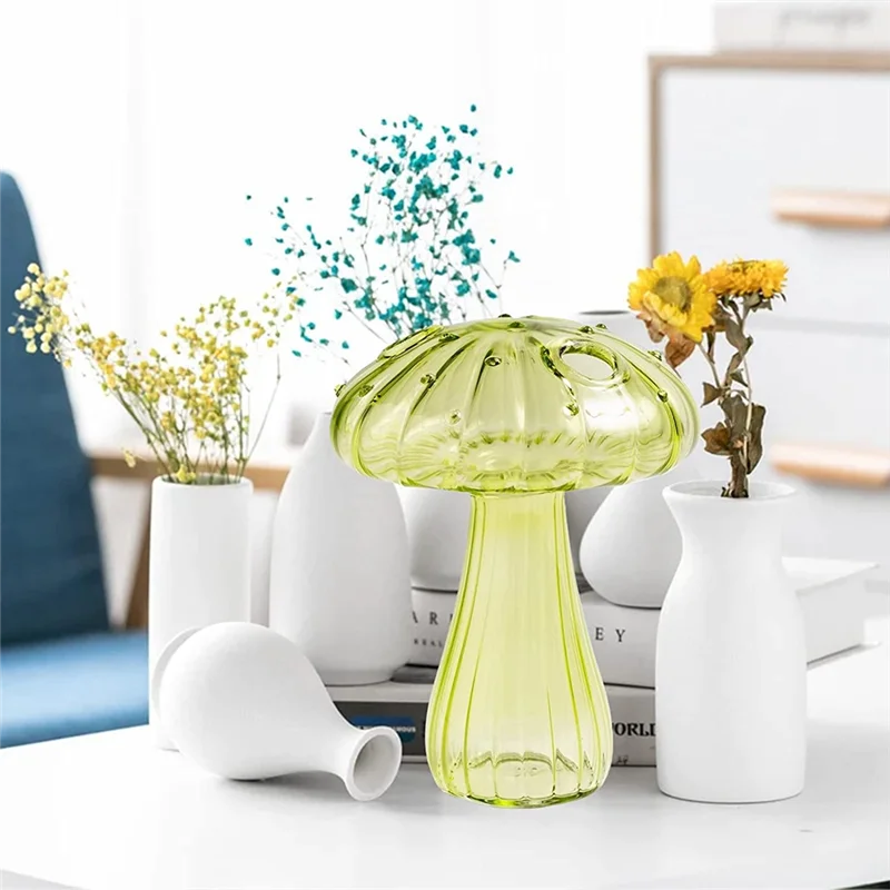 67NEW Hydroponic Plant Vases, Nordic Style Mushroom Glass Bud Vases Mushroom Flower Vases for Home Office Living Room Deco