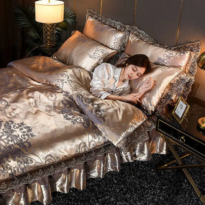 European Style Jacquard Bedding Set Home Comefortable Duvet Cover Quality Quilt Cover And Pillowcase Flower Lace Bedsheet Sets