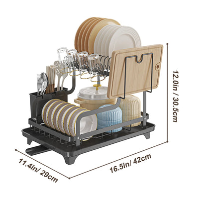 Dish Drying Rack, 2 Tier Over The Sink Dishrack Strainer,Large Capacity W/Drainboard and Utensil Holder,Auto-draining,Non-Slip