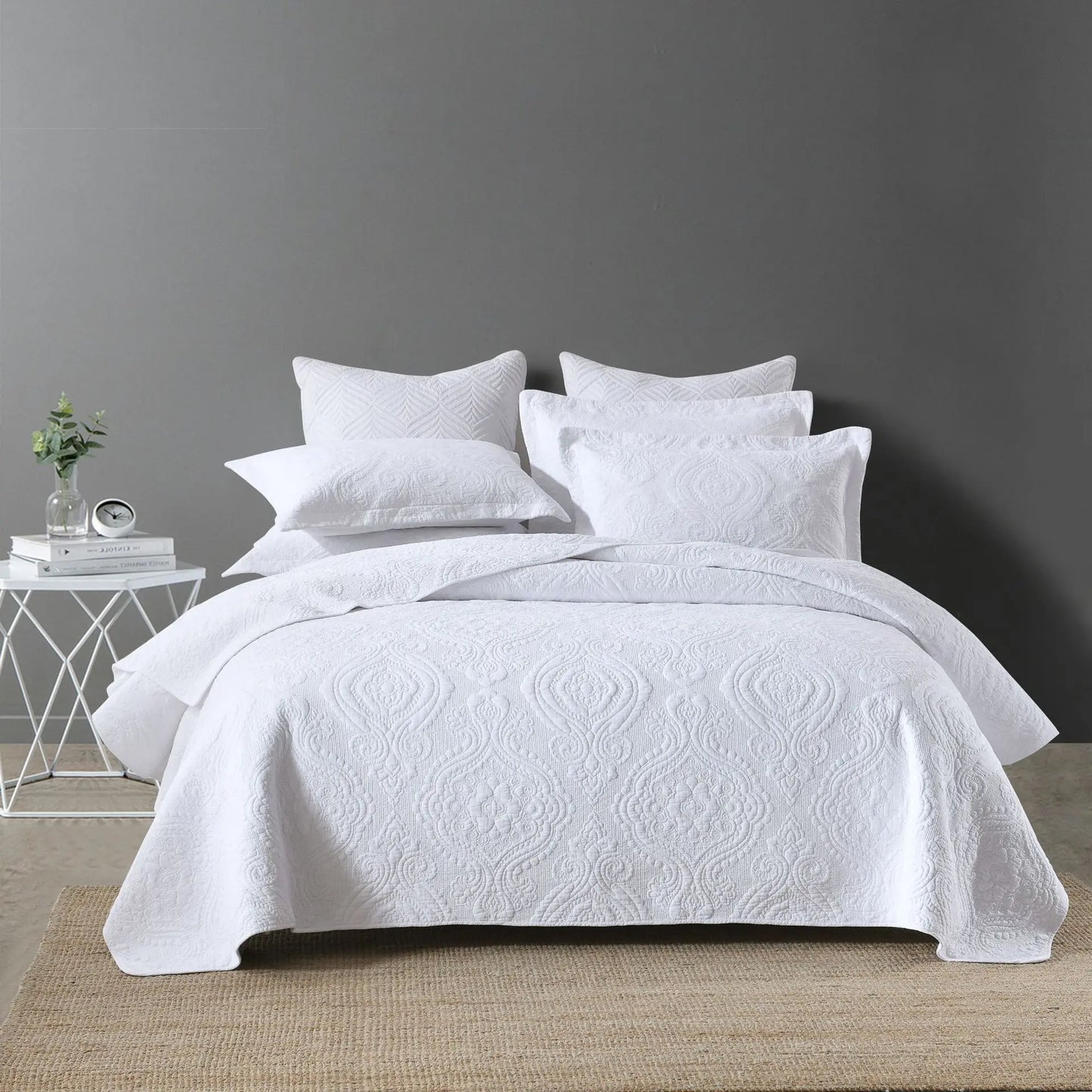 CHAUSUB 100% Cotton Quilt Set King Queen 3PCS Solid Color Embroidered Bedspread & Coverlet,Summer Comforter Blanket for Bed,Home