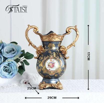 European luxury double ear vase, home living room foyer desktop decoration, handicrafts and decorations