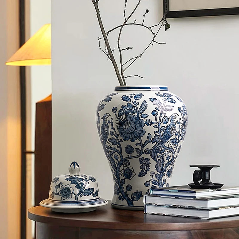 Chinese Blue-and-white Porcelain Vases Luxury Ceramic Ornaments Table Living Room Insert Flower Dryer Living Room Accessories