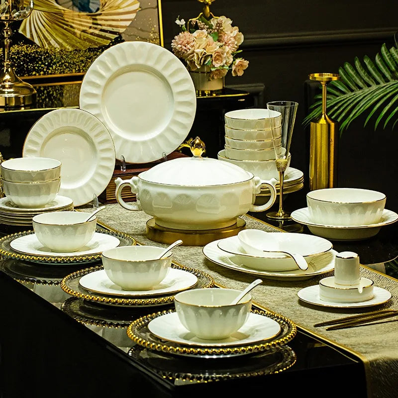 Ceramic dishes tableware set, hotel relief dishes
