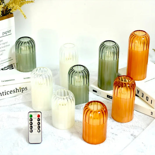 Flameless Candles with Remote, Set of 3 Glass Jar LED Candles  Φ 3" H 4" 5" 6", Candlelight for Home Fall Halloween Party Decor