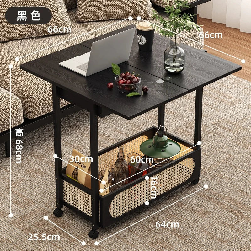 trolley with wheels movable multi-functional folding coffee table, living room sofa side table, solid wood  table