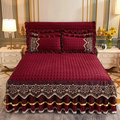Luxury Winter Crystal Velvet Thicken Quilted Bedspread King Queen Size Flannel Bed Skirt Not Including Pillowcase