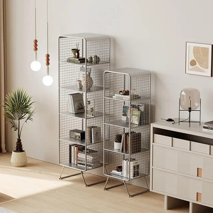 Nordic style Bookcase Multi-Tier Metal Storage Shelf Space Saving Living Room/Kids Book Organizer Sturdy Display Rack for Office