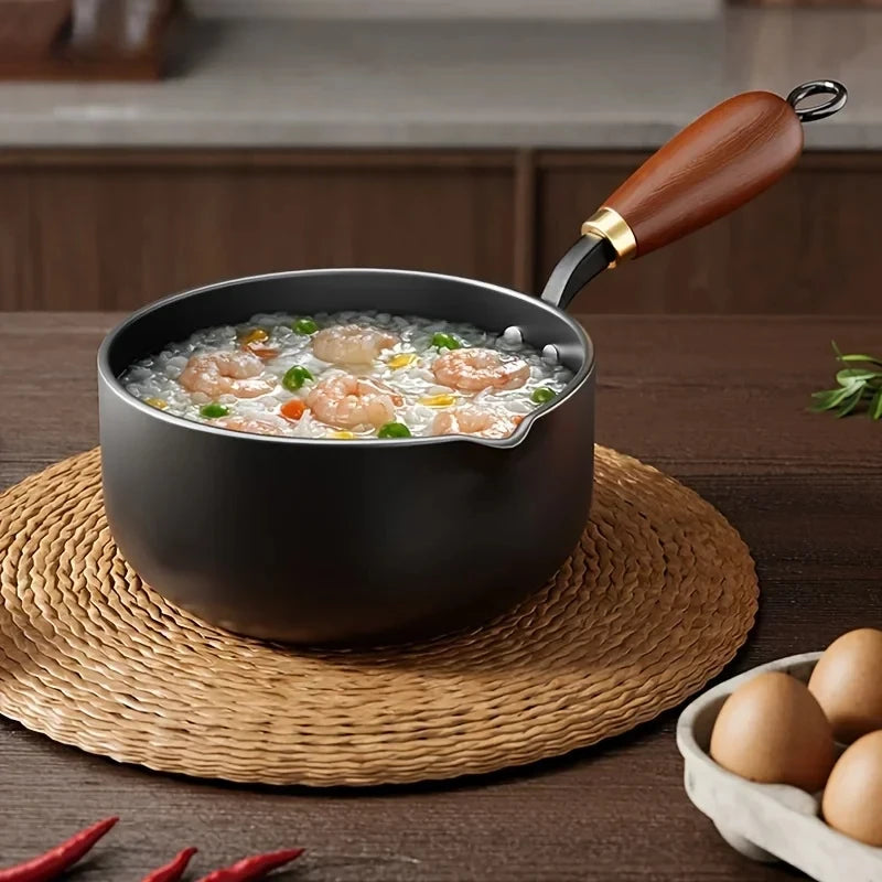 This year's popular wooden handle milk pot, instant noodle small frying pan with lid, household non stick pot, uncoated pot