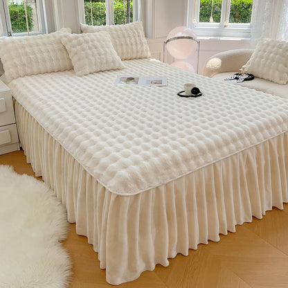 Bonenjoy Plush Bed Skirt for Winter Bed Cover Warm Bedspread Home Bed Skirts Ruffles Mattress Protector 침대스커트 (No Pillowcase)