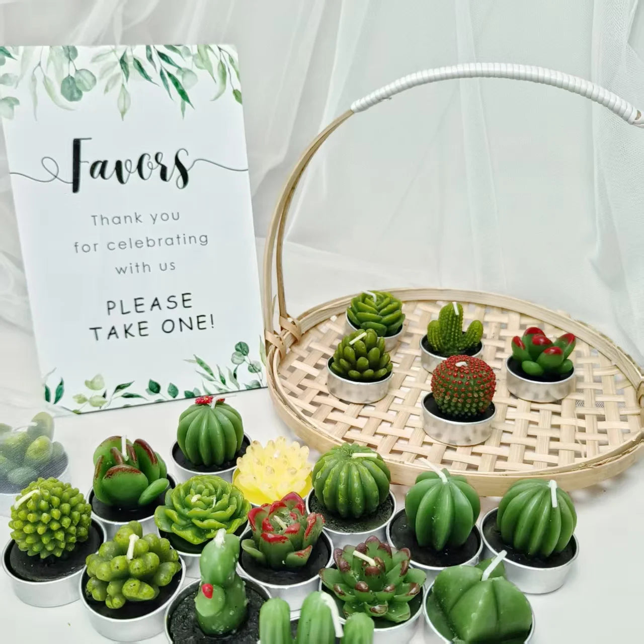 20 Pcs Succulent Candle : Baby Shower Favors w/ Candles , Organza Bags & Wooden Sign for Weddings, Parties, Home Decor