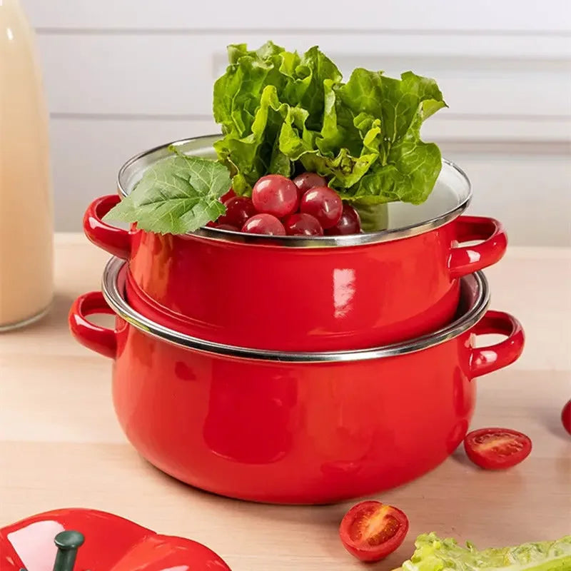 Enameled Saucepan Household Kitchen Cookware Cooking Noodle Stew Soup Boiling Water Pot