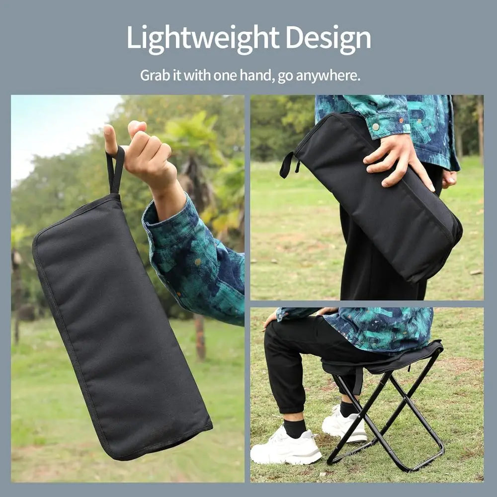 Ultralight Folding Stool for Outdoors, Gardening, Beach, and Hiking - Black, 16 High