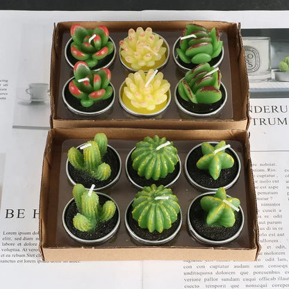 12pcs Mini Cactus Candles Succulent Greenery Candles Flameless Tea Light Candles Suitable for Party Wedding Home Decoration