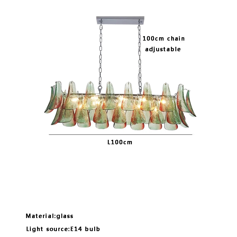 Modern living room chandelier with green glass lustre, suitable for study and dining room ceiling lighting, dimmable.