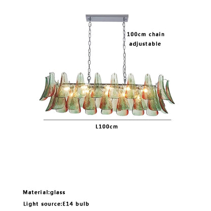 Modern living room chandelier with green glass lustre, suitable for study and dining room ceiling lighting, dimmable.