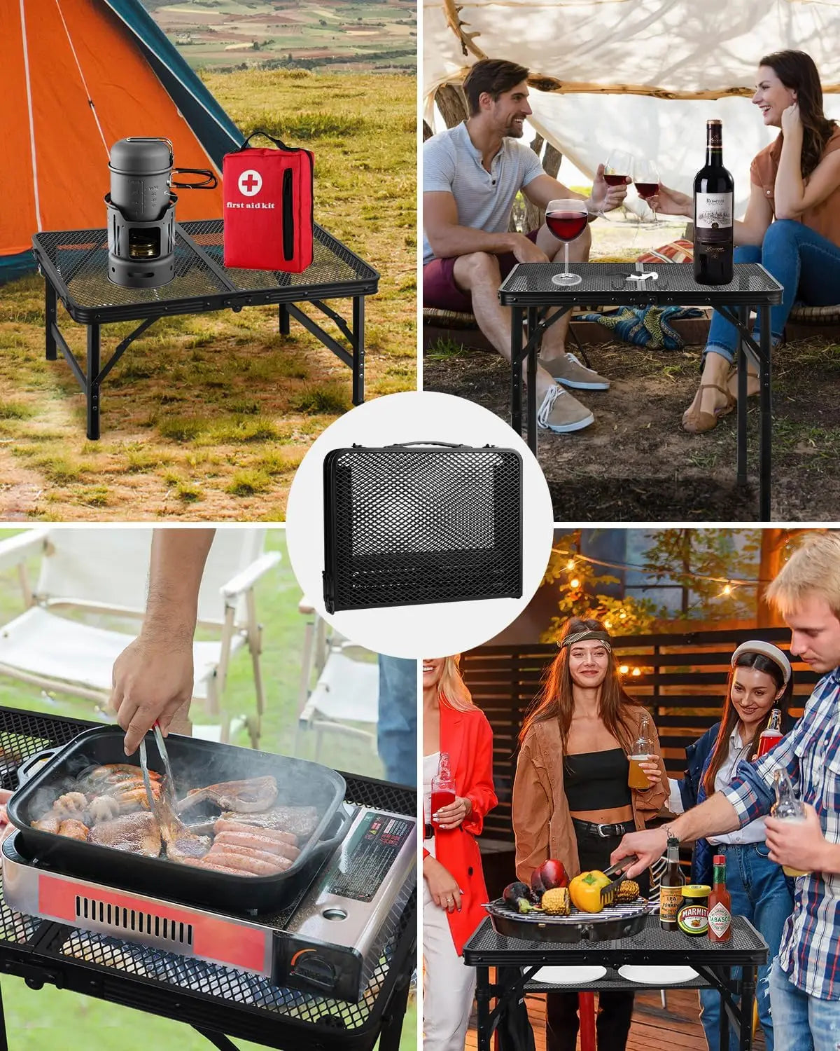 Camping Table with Mesh Desktop, Lightweight & Folding Grill Table, Outdoor Table for Camp, Cooking, BBQ, RV, Picnic ﻿