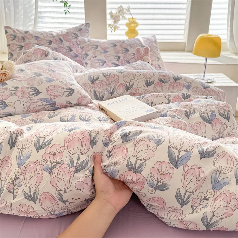 Bonenjoy Floral Style Duvet Cover Sets Single/Queen/King Soft Washed Cotton Bed Cover Sets dekbedovertrek 240x220 Bedding Sets