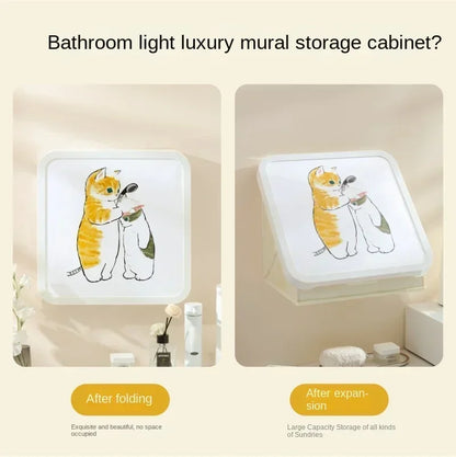 Bathroom Painting Storage Rack Bathroom Punch-free Mural Storage Cabinet Wall-mounted Waterproof Folding Storage Rack