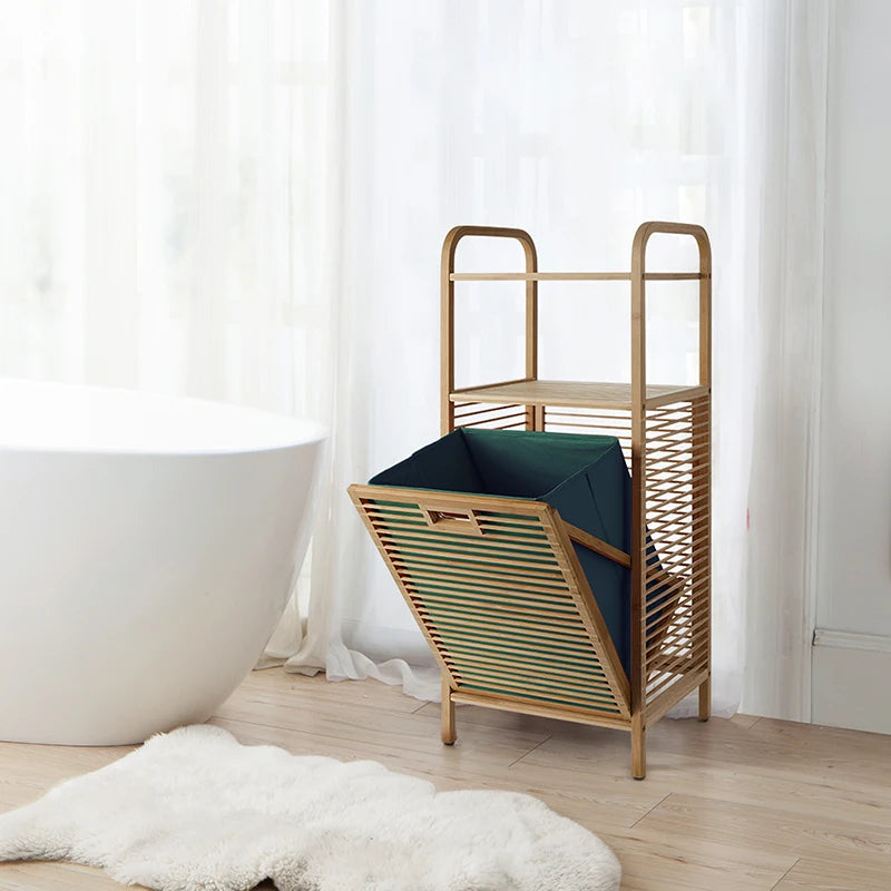 Luxury Japanese Style Bathroom Floor Storage Basket Modern Home Organizer Dirty Clothes Bin Toilet Laundry Hamper