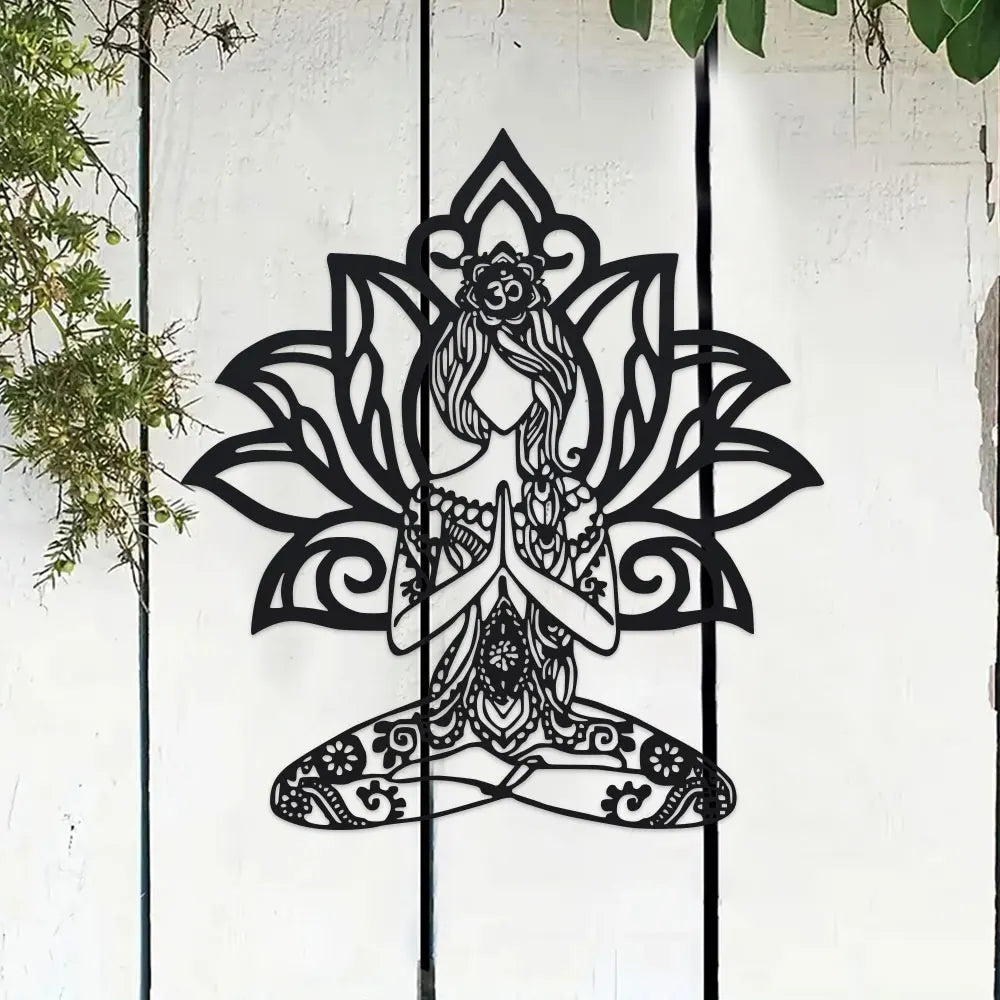 Bohemian for Lotus Flower Metal Wall Art - 14.4" x 15.7" Zen Iron Decor with Intricate Mandala Design, Bohemian Home Decor