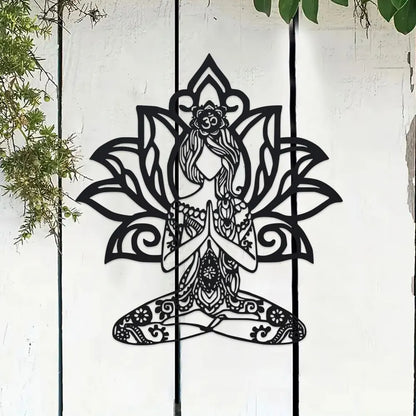 Bohemian for Lotus Flower Metal Wall Art - 14.4" x 15.7" Zen Iron Decor with Intricate Mandala Design, Bohemian Home Decor