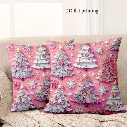 1 pieces -2D flat printing Christmas Tree Pattern Pink Decorative Throw Pillow Polyester pillowcase, sofa decorative cushion cov
