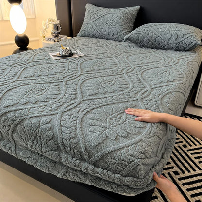 Taffeta Velvet Mattress Cover with Elastic Bands Solid Color Anti-slip Adjustable Fitted Sheet for Single Double King Queen Bed