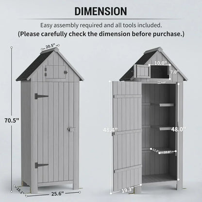 y Outdoor Storage Shed with Floor, 70” Tall Water-Resistant, Wooden Garden Tool Storages Cabinet, Outdoor Storage Room