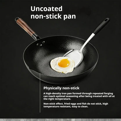 32cm Chinese Wok Cast Iron Pan Noncoated Scratch Resistant Frying Pan for Gas and Induction Cooker Cookware Pan Kitchen Tools