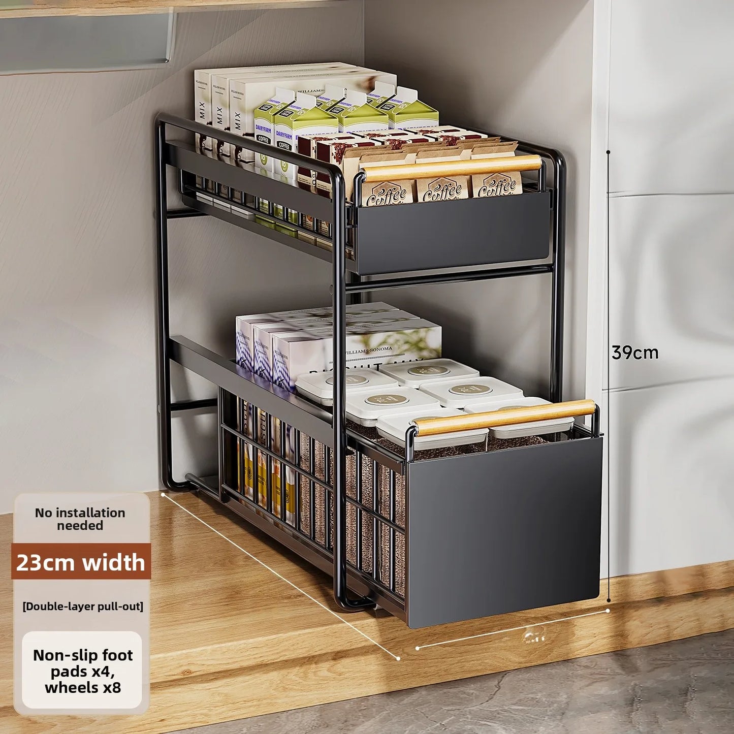Kitchen Sink Storage Ra Multi-Functional Cabinet Pull out Basket Layered Organizer Carbon Steel Simple Modern Sle