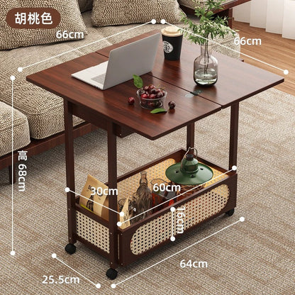 trolley with wheels movable multi-functional folding coffee table, living room sofa side table, solid wood  table