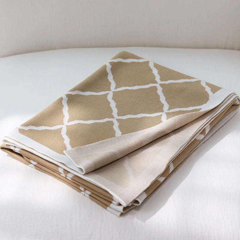 Khaki Gray Geometric Knitted Blanket Bedspread Modern Decorative For Sofa Throw Warm Living Room Bedding Home Decorations