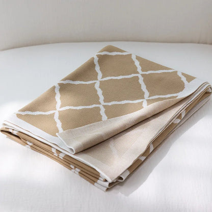 Khaki Gray Geometric Knitted Blanket Bedspread Modern Decorative For Sofa Throw Warm Living Room Bedding Home Decorations
